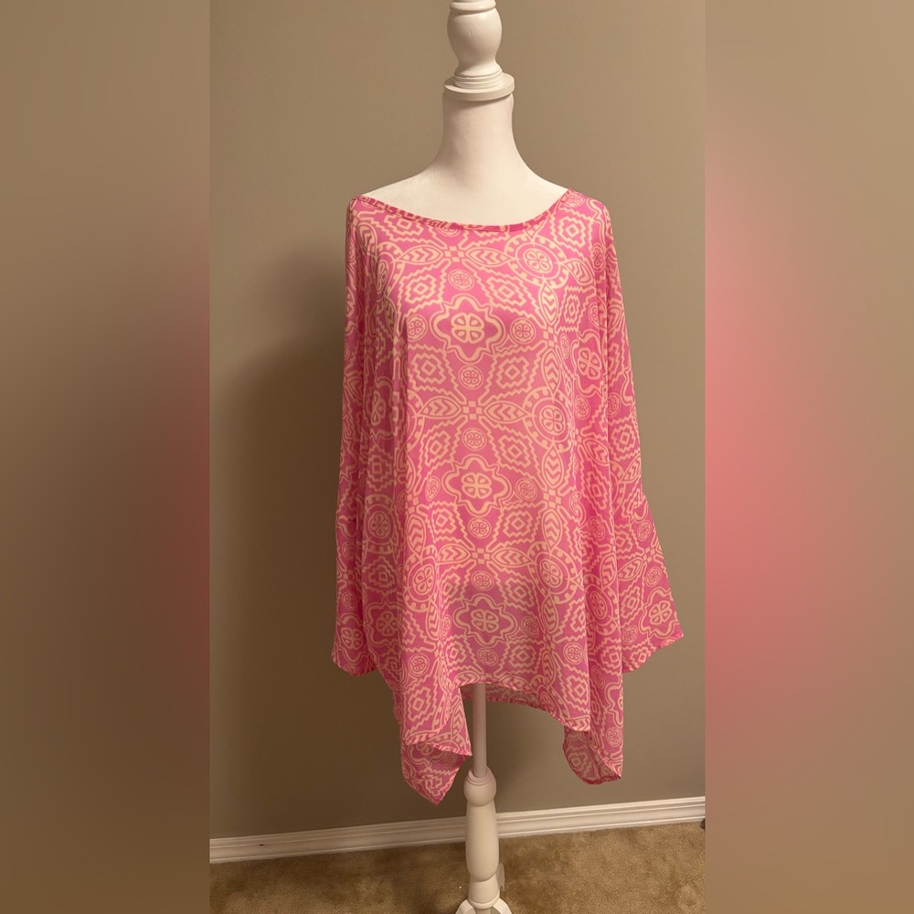 Peach Love Pink & Beige Batik Pattern Women's Tunic/Dress/Resort/Beach Cover Up